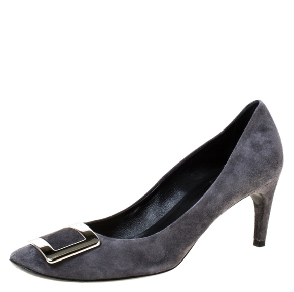Roger Vivier Trompette Belle Pumps in Grey Suede Heels 38 - Picture 2 of 16